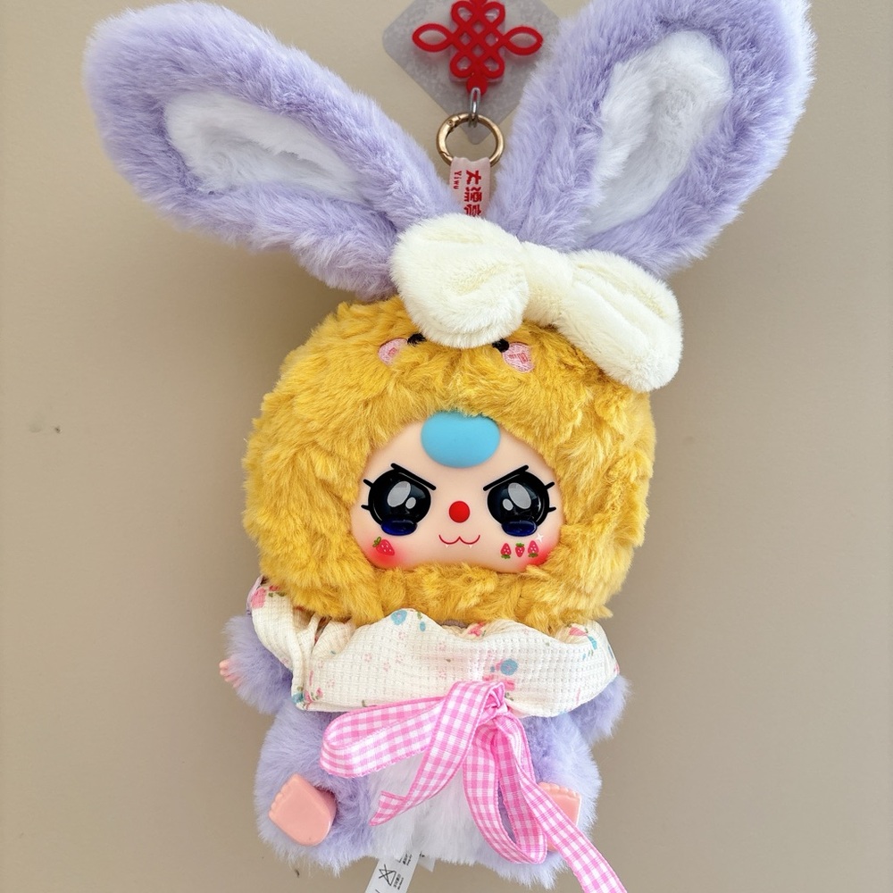 Charming Plush Bunny with Yellow and Lavender Fur- with card no box glass eyes